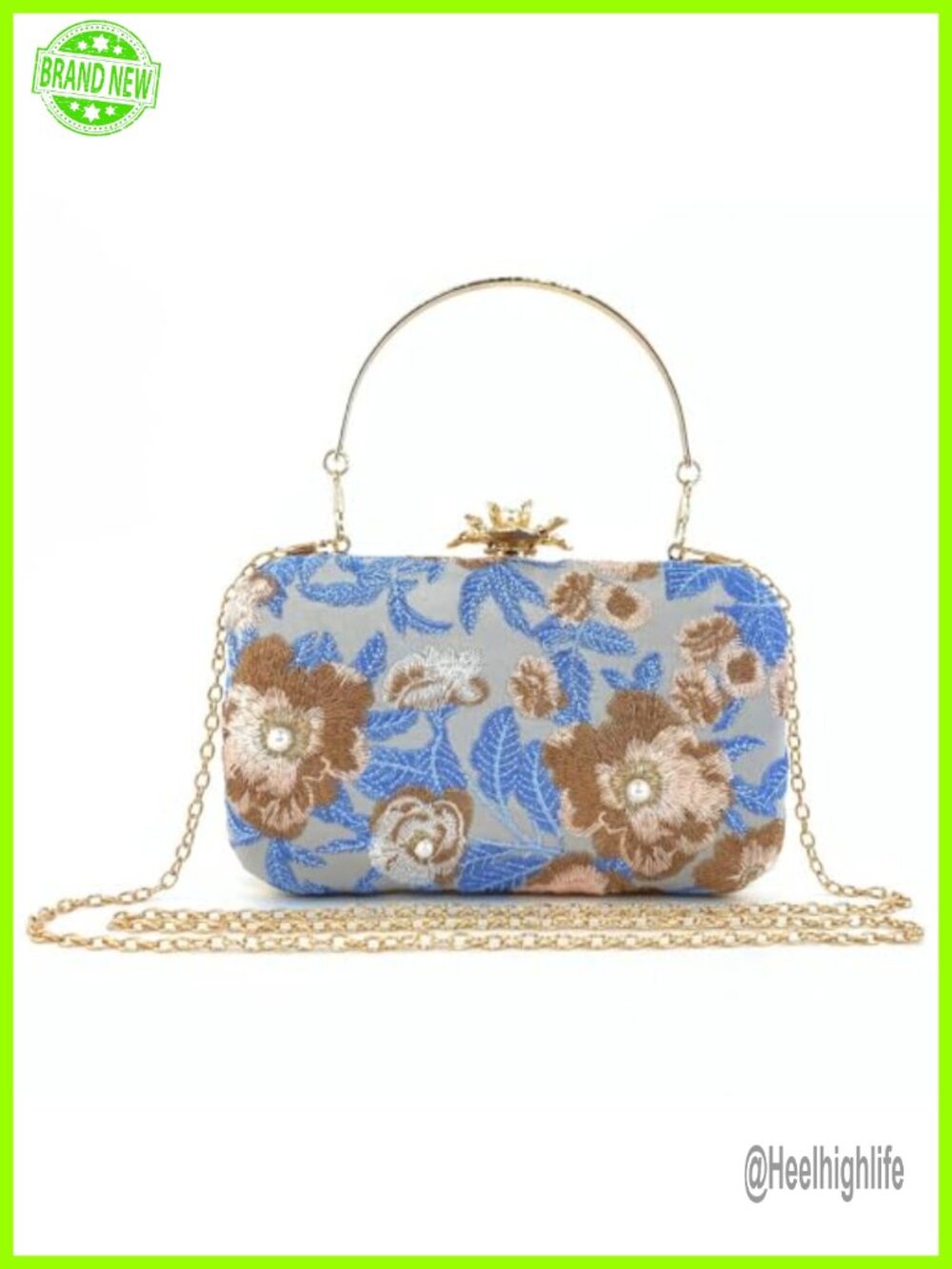 Vintage Floral Embroidered Clutch Evening Bag Satin Wedding Purse